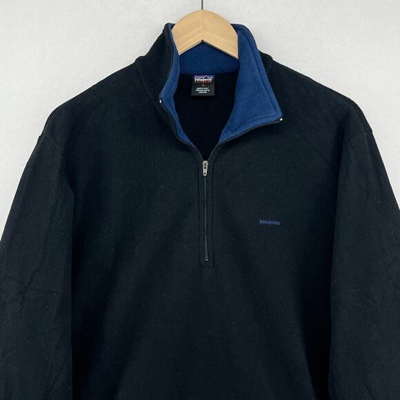 PATAGONIA Fleece Mens L Capilene 1/4 Zip Base Thermal Pullover Black USA VTG - Picture 1 of 15